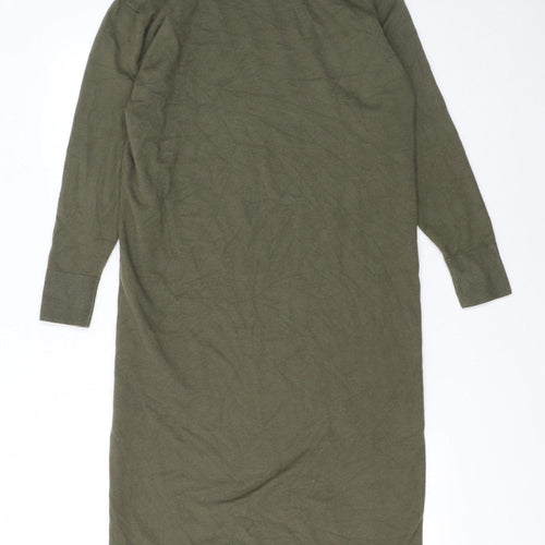 MNG Women's Green XS Knit High Neck Long Sleeve Sweater Dress