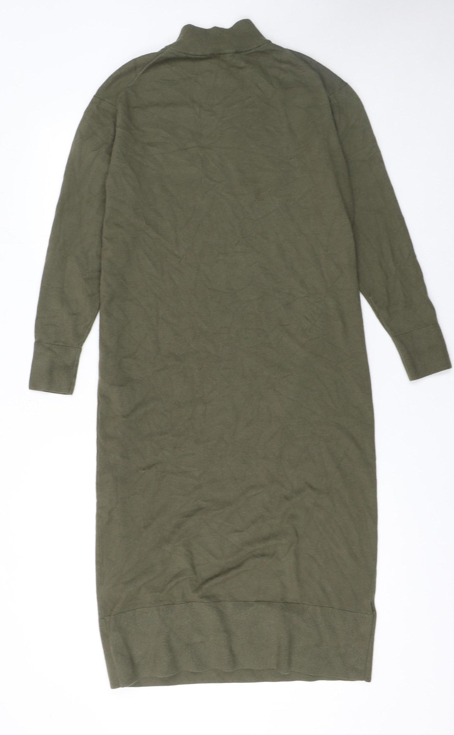 MNG Women's Green XS Knit High Neck Long Sleeve Sweater Dress