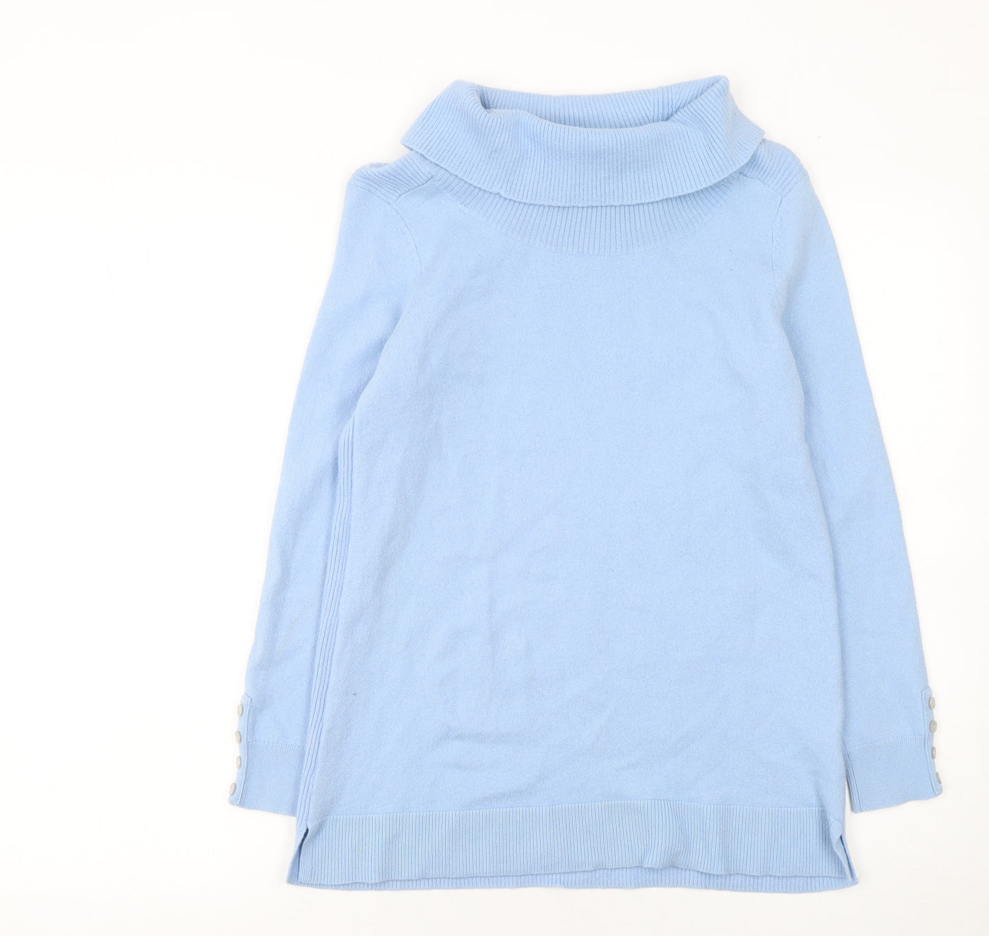 Lands' End Women's Blue Merino Wool Cowl Neck Jumper M