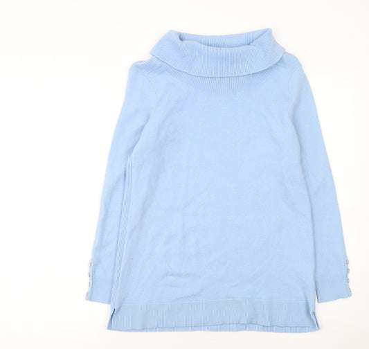 Lands' End Women's Blue Merino Wool Cowl Neck Jumper M