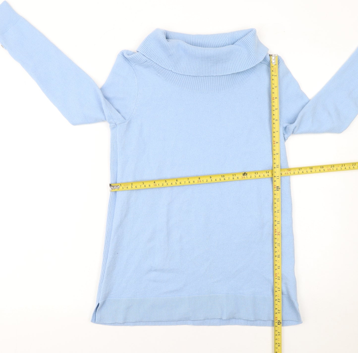 Lands' End Women's Blue Merino Wool Cowl Neck Jumper M