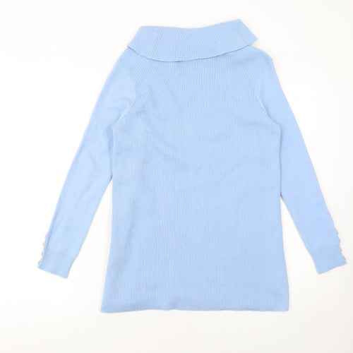 Lands' End Women's Blue Merino Wool Cowl Neck Jumper M