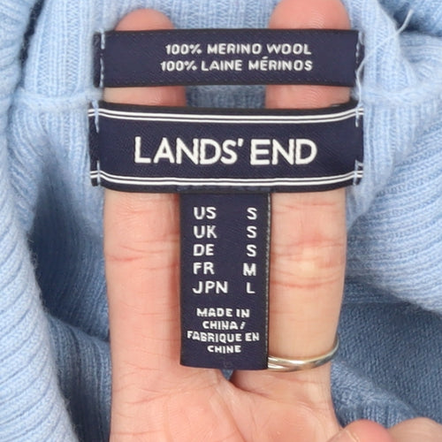 Lands' End Women's Blue Merino Wool Cowl Neck Jumper M