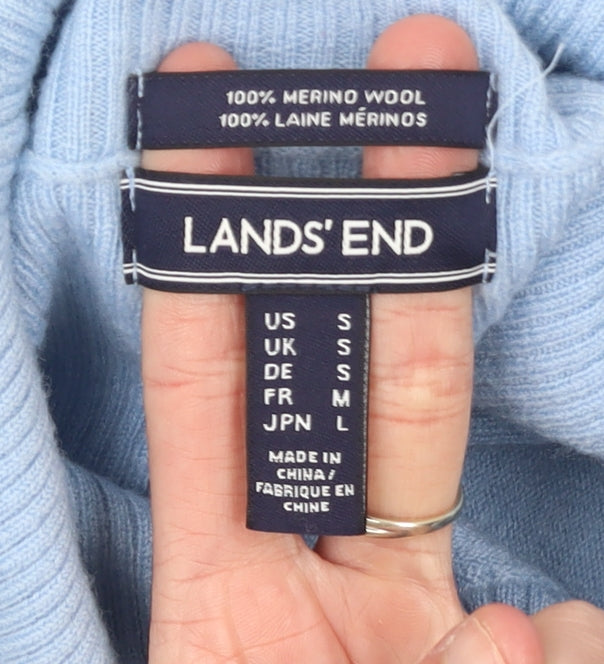 Lands' End Women's Blue Merino Wool Cowl Neck Jumper M