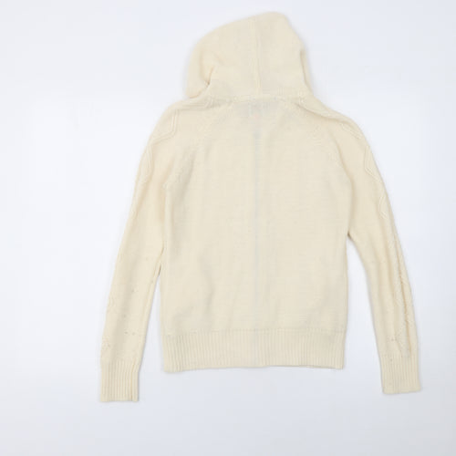 ONLY Womens Ivory Hooded Cable-Knit Full Zip Jumper Size M