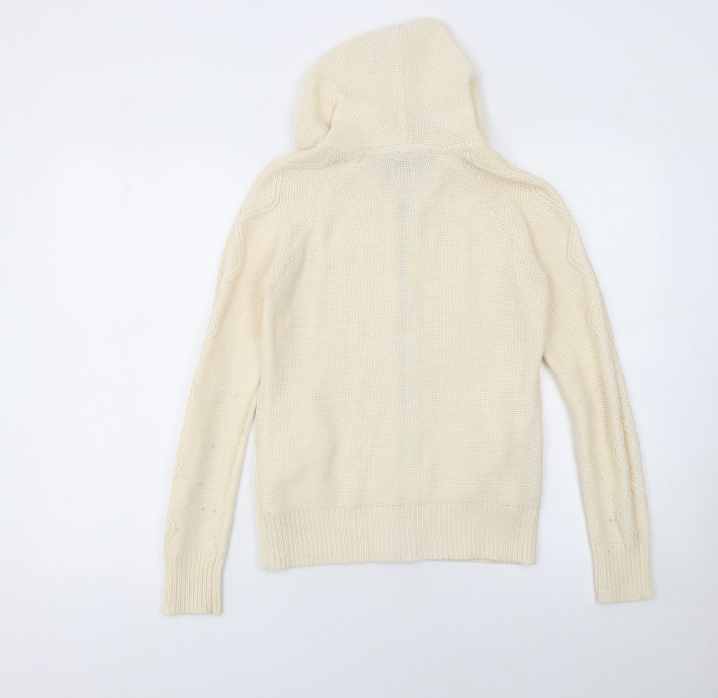 ONLY Womens Ivory Hooded Cable-Knit Full Zip Jumper Size M