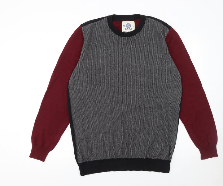 Guide London Mens Multicoloured Cotton Crew Neck Jumper Size L