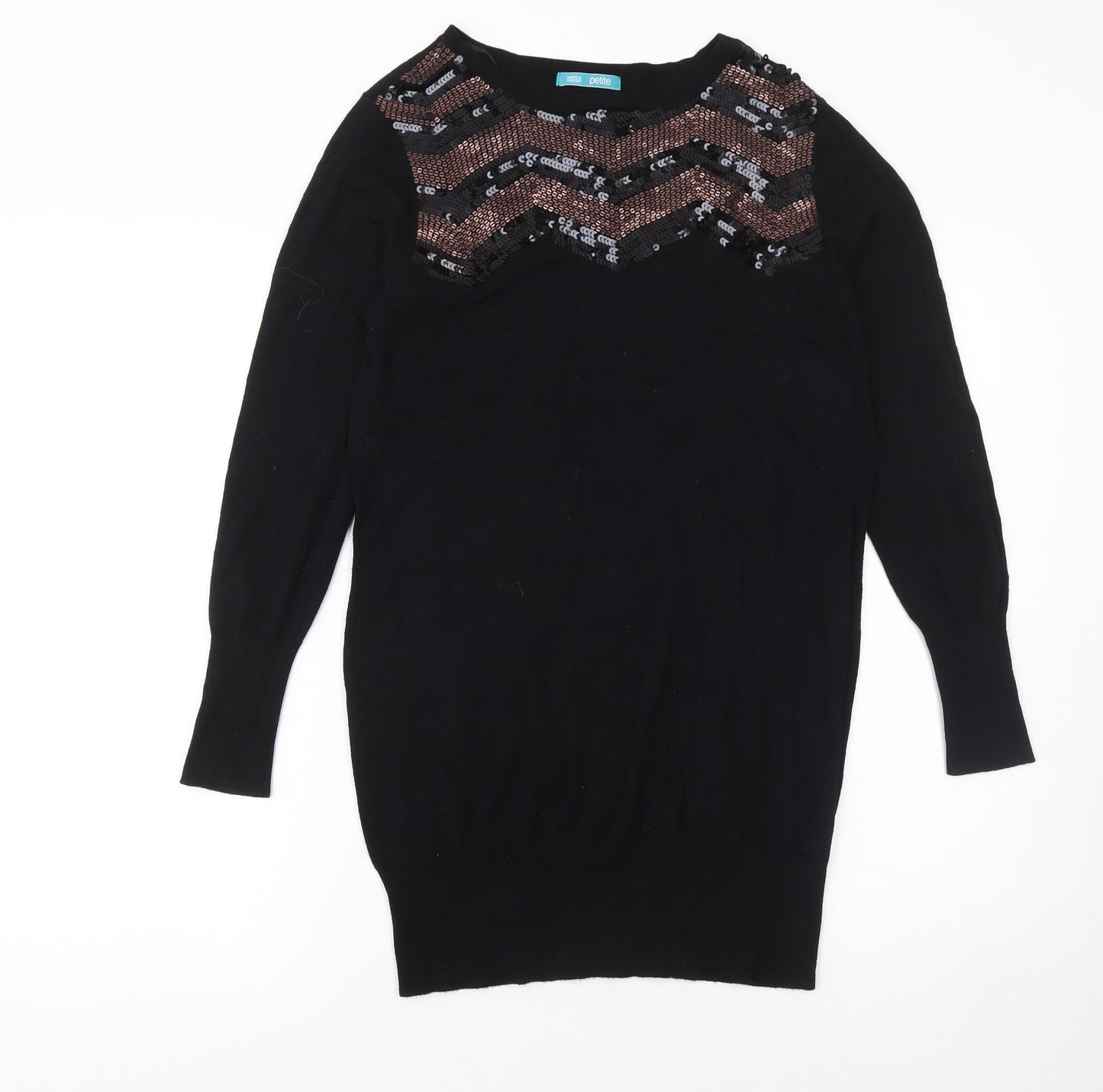 Marks and Spencer Women Black Sequin Knit Petite Bodycon Dress Size 10