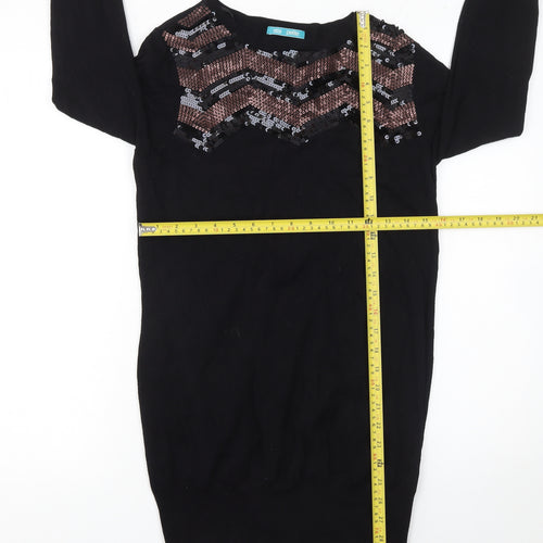 Marks and Spencer Women Black Sequin Knit Petite Bodycon Dress Size 10