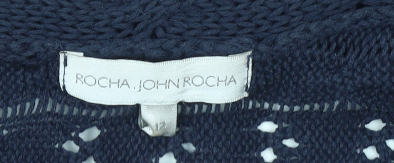 John Rocha Women's Blue Open Knit Cotton Cardigan Size 12