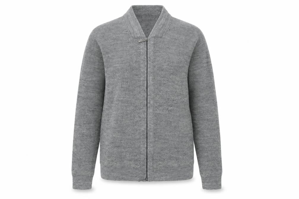 Front view of Moncrief Women’s Grey Wool Blend Full Zip Jumper L