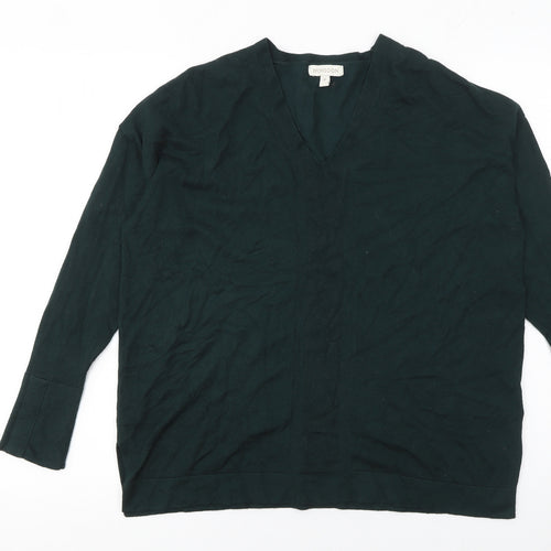 Monsoon Women’s Green V-Neck Cotton Long Sleeve Jumper Size M