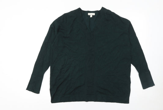 Monsoon Women’s Green V-Neck Cotton Long Sleeve Jumper Size M