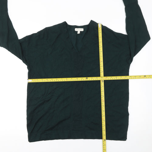 Monsoon Women’s Green V-Neck Cotton Long Sleeve Jumper Size M
