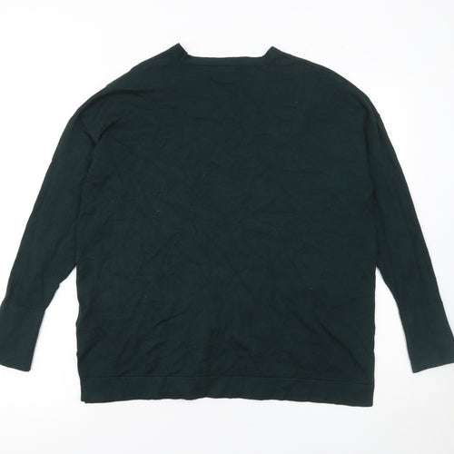 Monsoon Women’s Green V-Neck Cotton Long Sleeve Jumper Size M