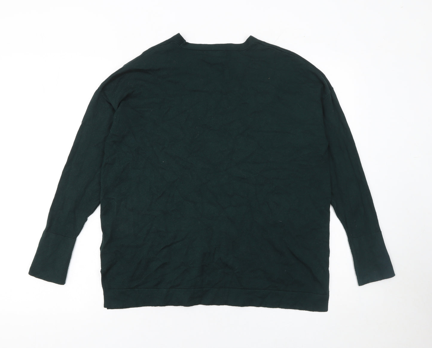 Monsoon Women’s Green V-Neck Cotton Long Sleeve Jumper Size M
