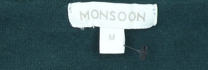 Monsoon Women’s Green V-Neck Cotton Long Sleeve Jumper Size M