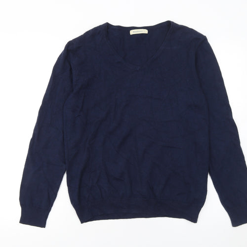 Woolovers Men's Blue V-Neck Cotton Cashmere Jumper M