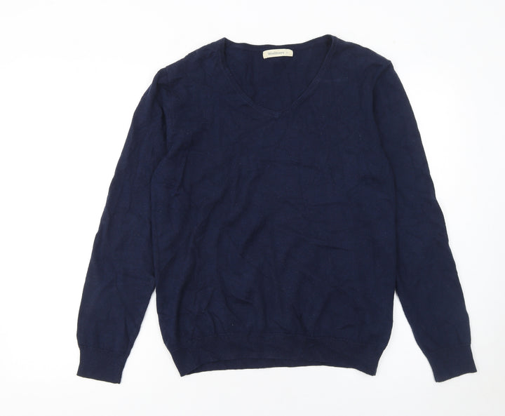 Woolovers Men's Blue V-Neck Cotton Cashmere Jumper M