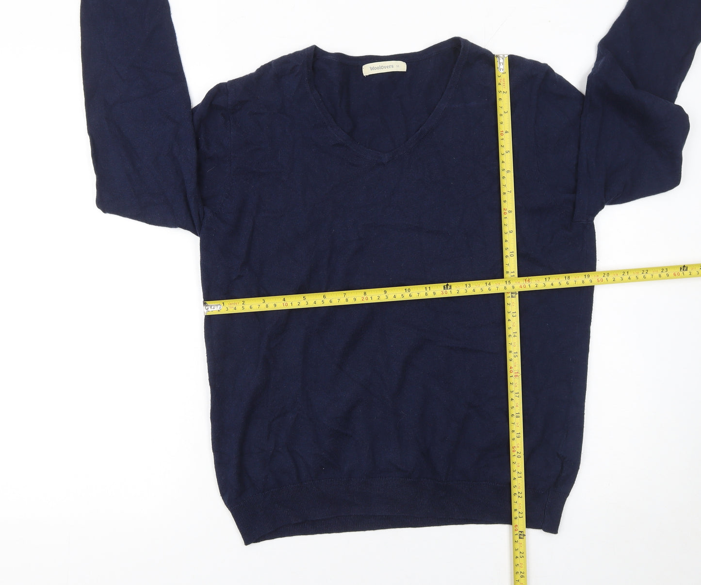 Woolovers Men's Blue V-Neck Cotton Cashmere Jumper M