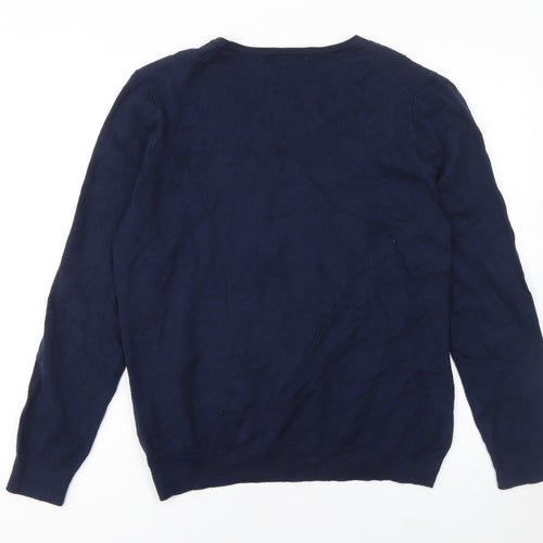 Woolovers Men's Blue V-Neck Cotton Cashmere Jumper M