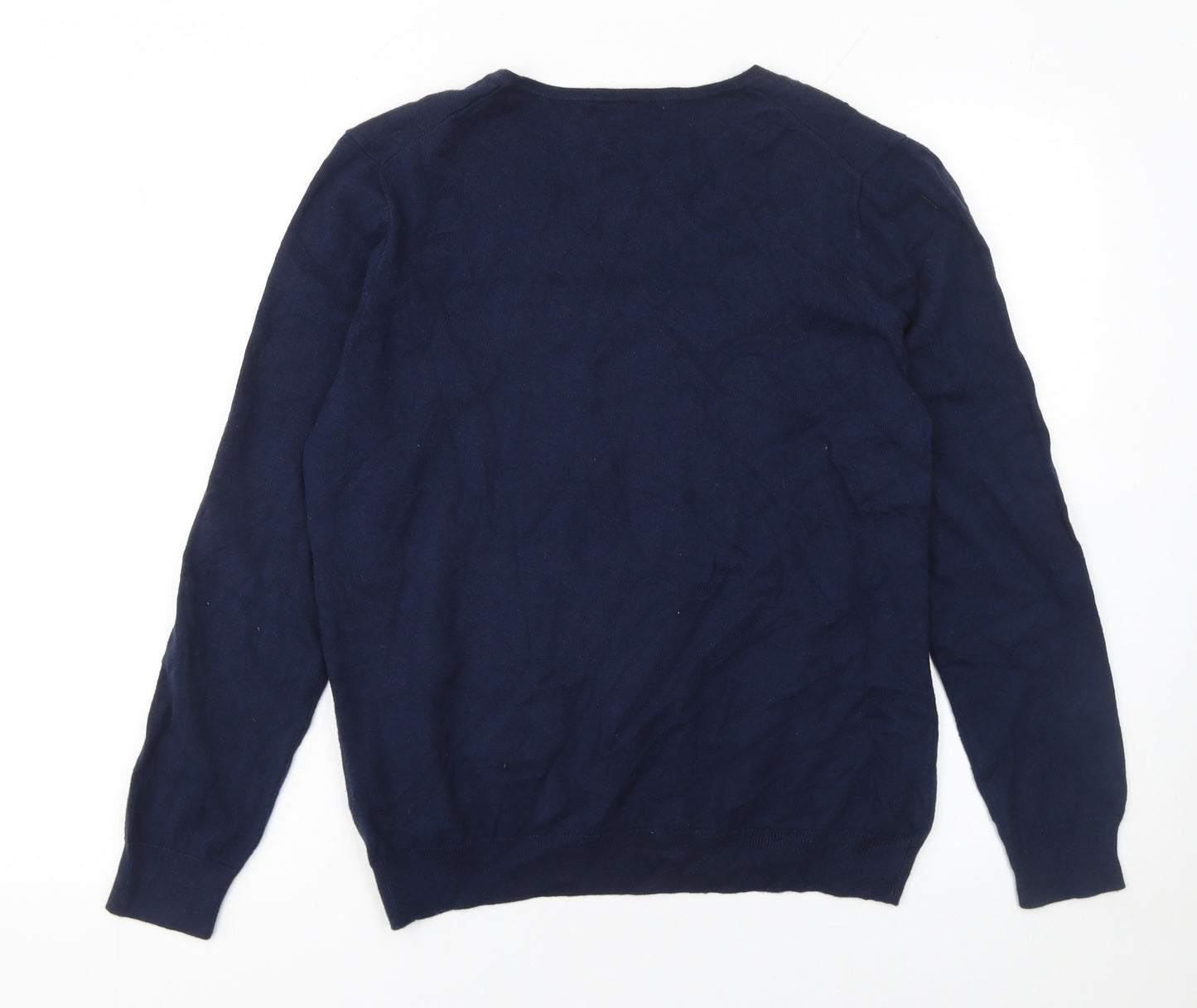 Woolovers Men's Blue V-Neck Cotton Cashmere Jumper M