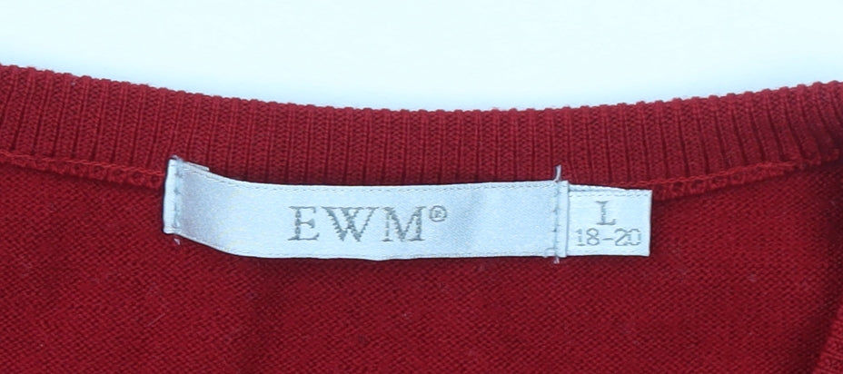 EWM Women’s Red Lambswool Crew Neck Jumper Size 18-20