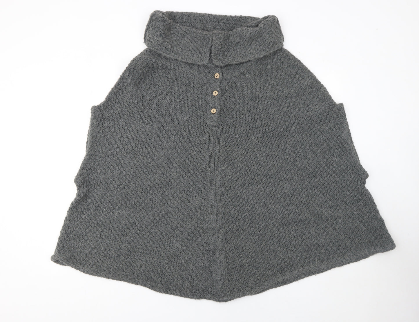 White Stuff Women's Grey Wool Knit Cape M Roll Neck