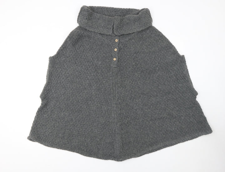 White Stuff Women's Grey Wool Knit Cape M Roll Neck