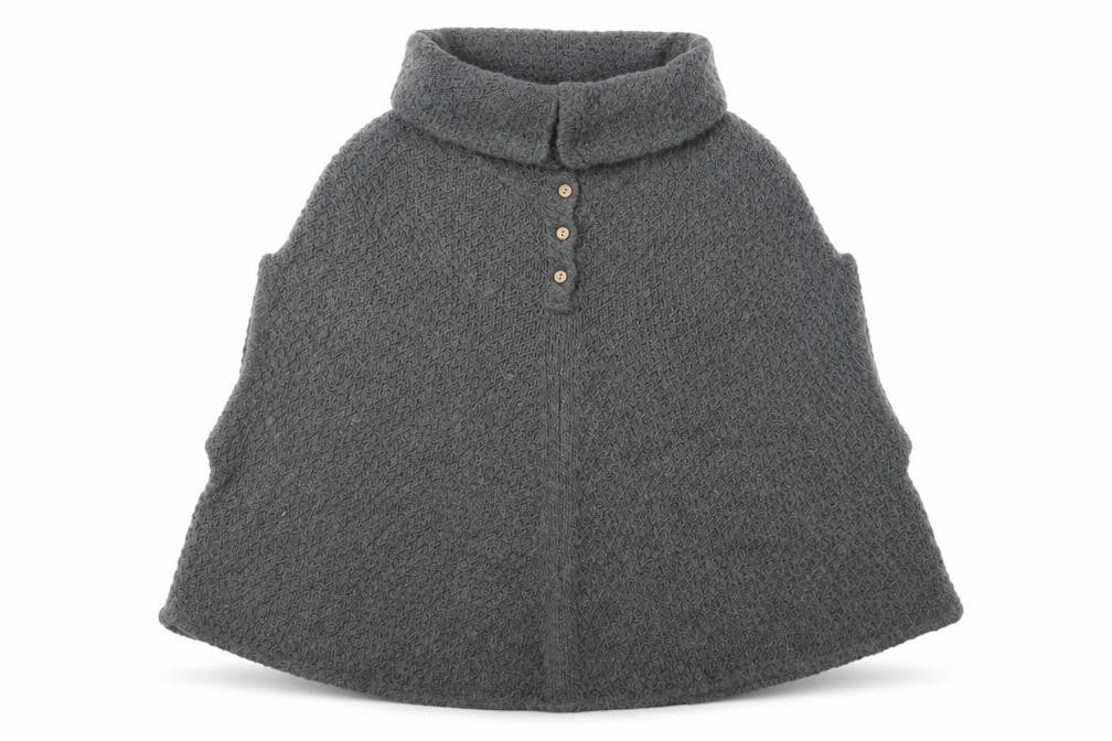 Front view of White Stuff Women's Grey Wool Knit Cape M Roll Neck