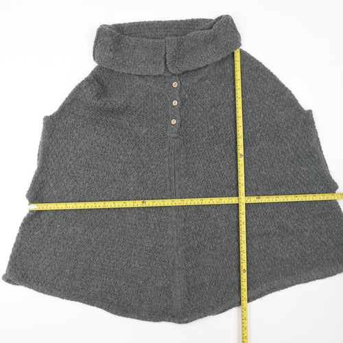 White Stuff Women's Grey Wool Knit Cape M Roll Neck