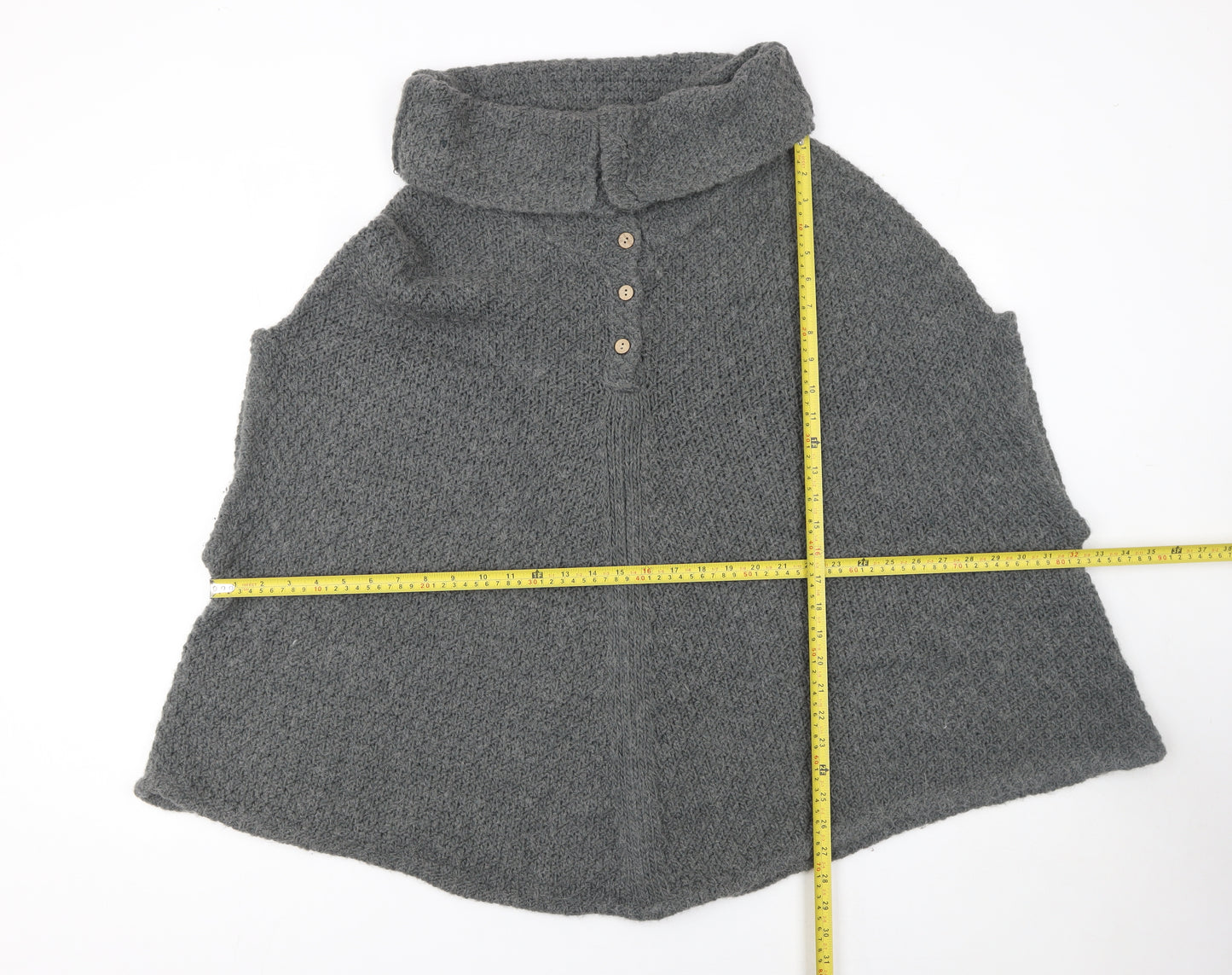 White Stuff Women's Grey Wool Knit Cape M Roll Neck