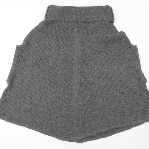 White Stuff Women's Grey Wool Knit Cape M Roll Neck
