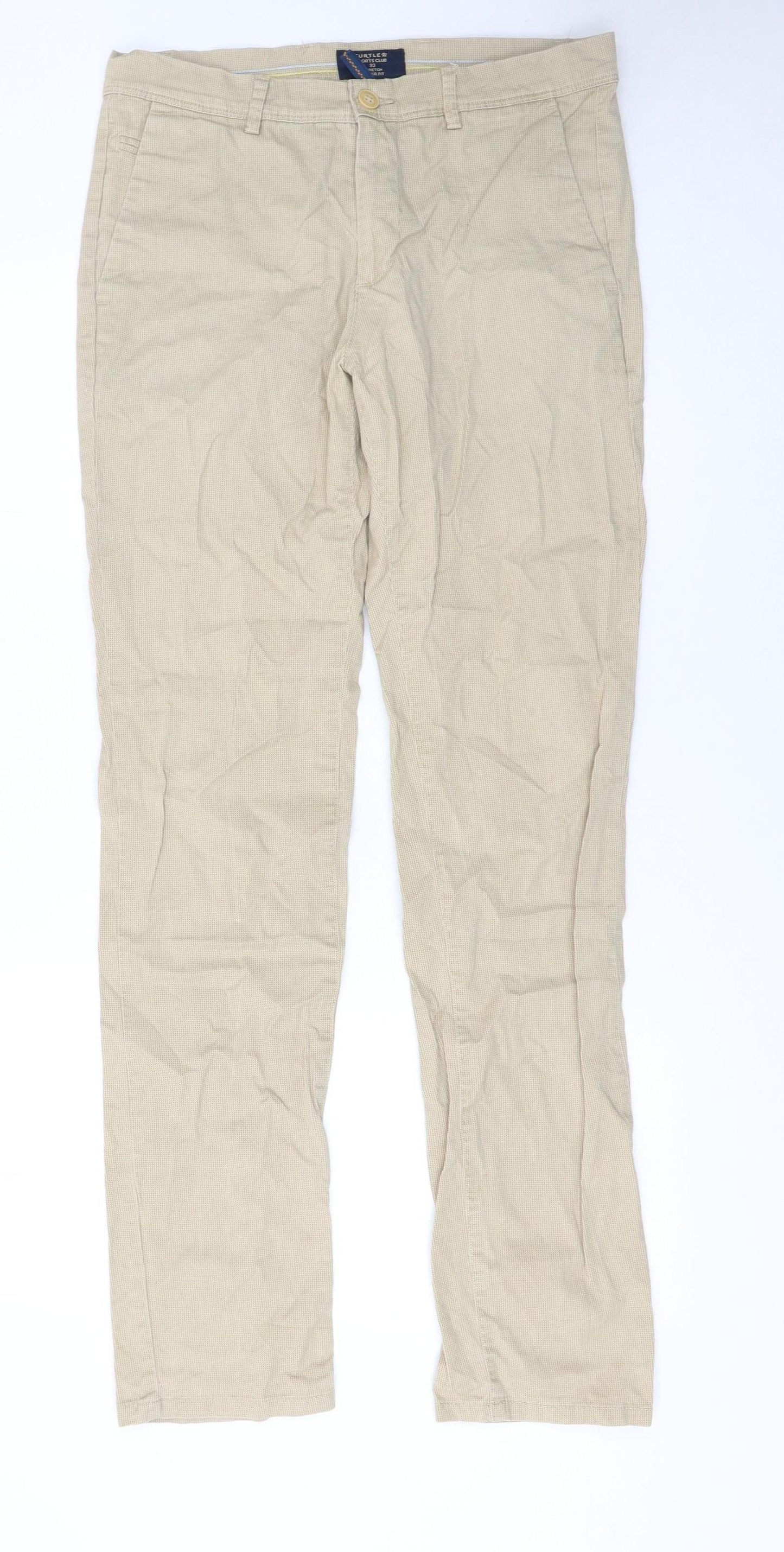 Turtle Sports Club Men's Beige Slim Fit Stretch Chino Trousers 32W