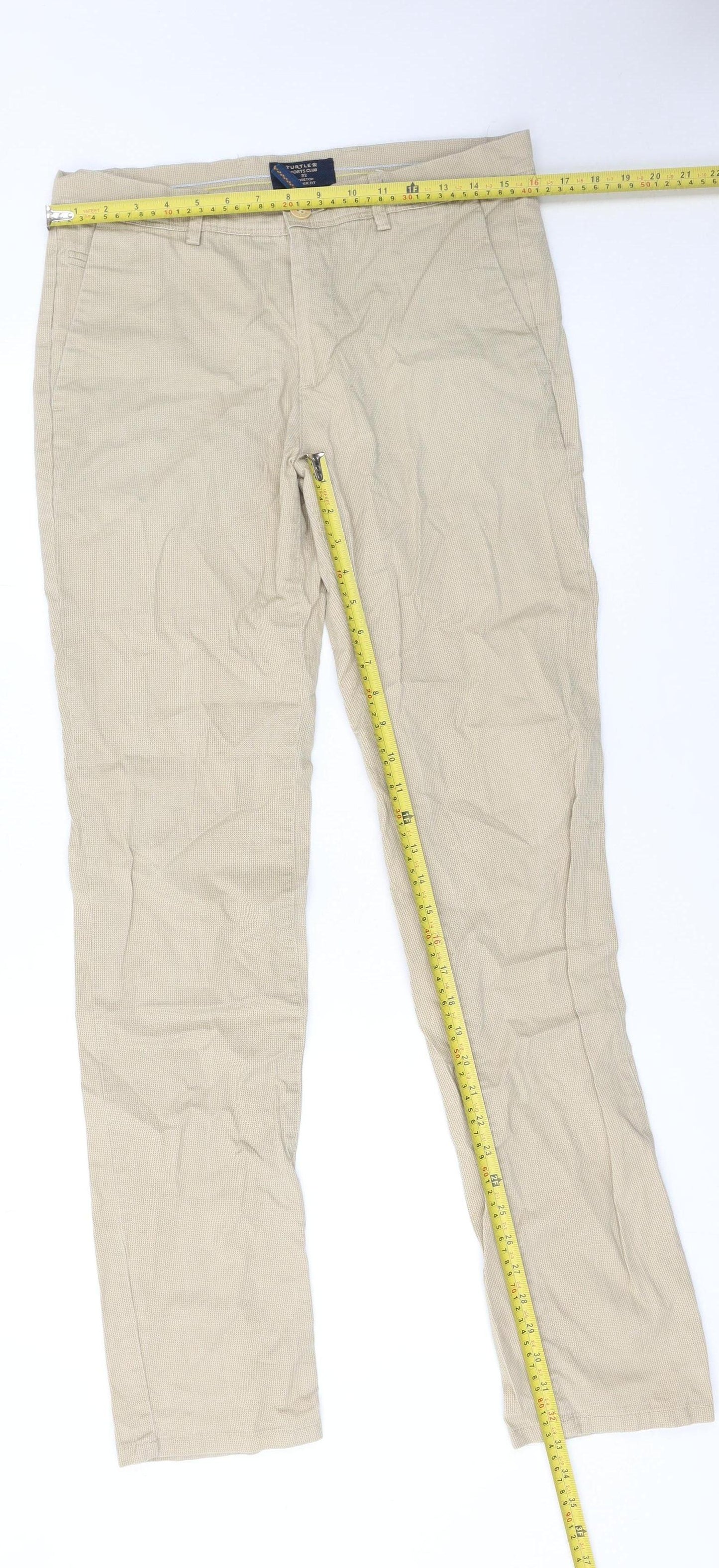 Turtle Sports Club Men's Beige Slim Fit Stretch Chino Trousers 32W