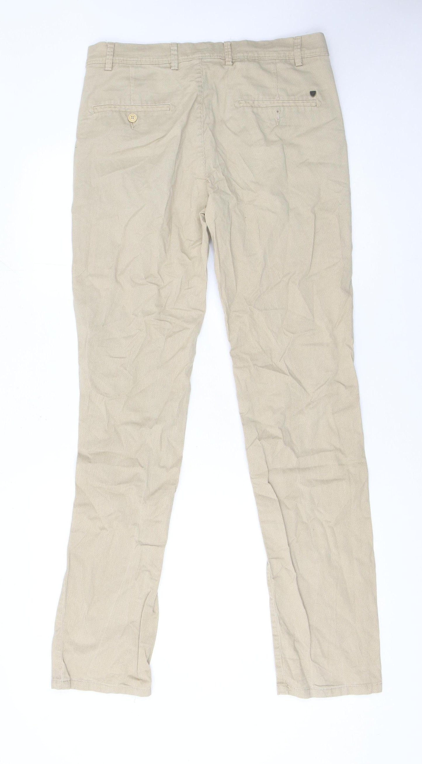 Turtle Sports Club Men's Beige Slim Fit Stretch Chino Trousers 32W