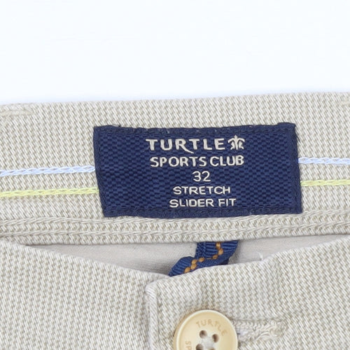 Turtle Sports Club Men's Beige Slim Fit Stretch Chino Trousers 32W