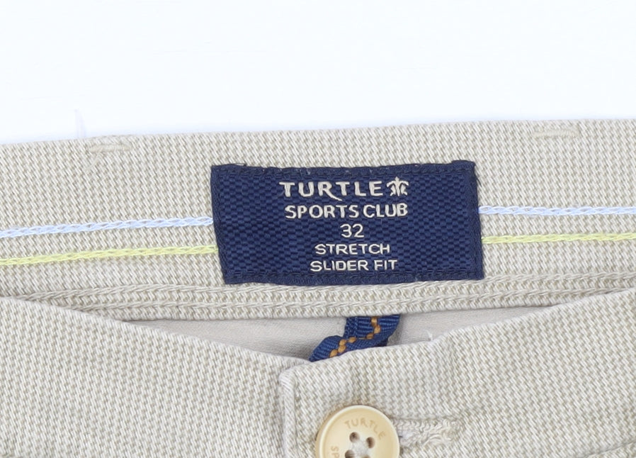 Turtle Sports Club Men's Beige Slim Fit Stretch Chino Trousers 32W