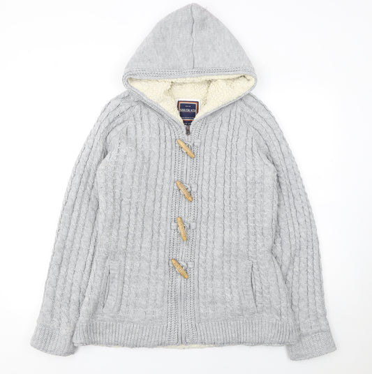 SoulCal & Co Women’s Grey Hooded Cable Knit Cardigan Size 12