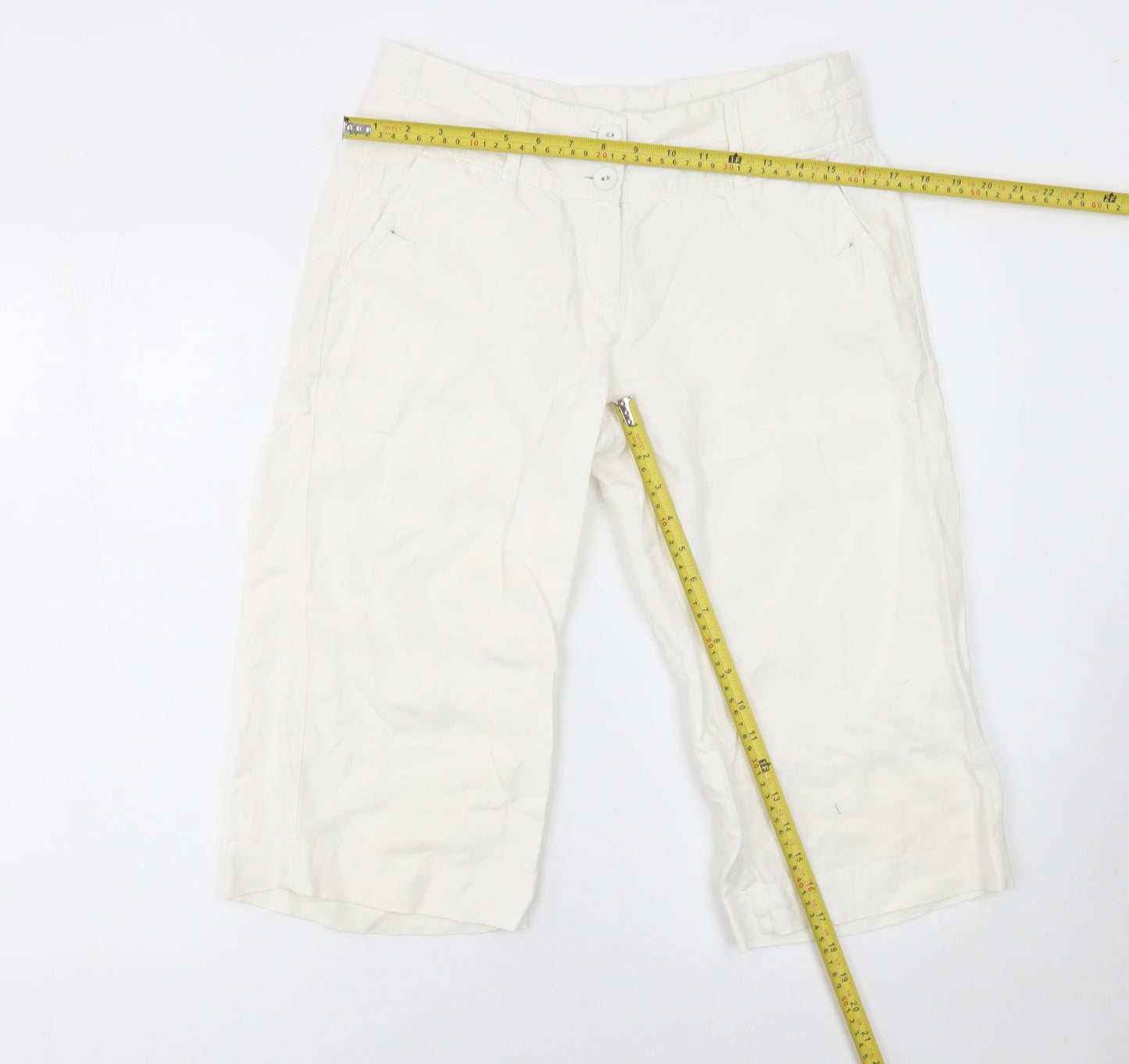 Monsoon Women's Ivory Linen Capri Trousers Size 10