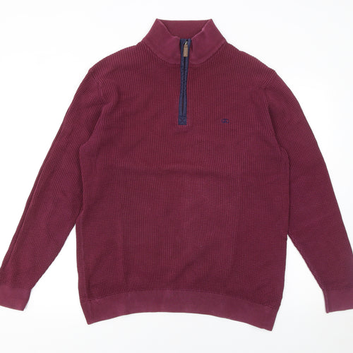 André Jeanswear Men's Red Cotton Waffle Knit 1/4 Zip Jumper Size L