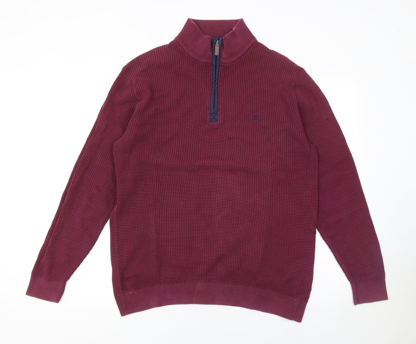André Jeanswear Men's Red Cotton Waffle Knit 1/4 Zip Jumper Size L