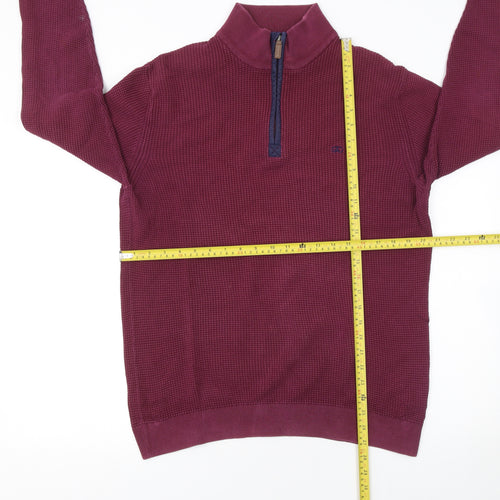 André Jeanswear Men's Red Cotton Waffle Knit 1/4 Zip Jumper Size L