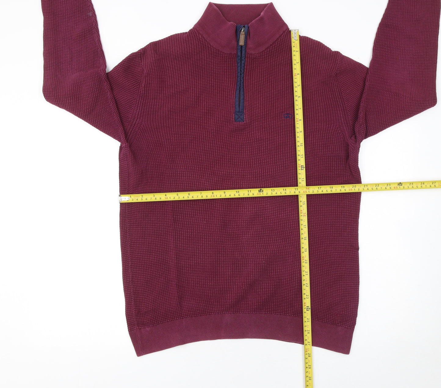 André Jeanswear Men's Red Cotton Waffle Knit 1/4 Zip Jumper Size L