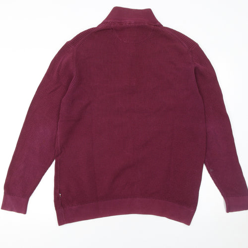 André Jeanswear Men's Red Cotton Waffle Knit 1/4 Zip Jumper Size L