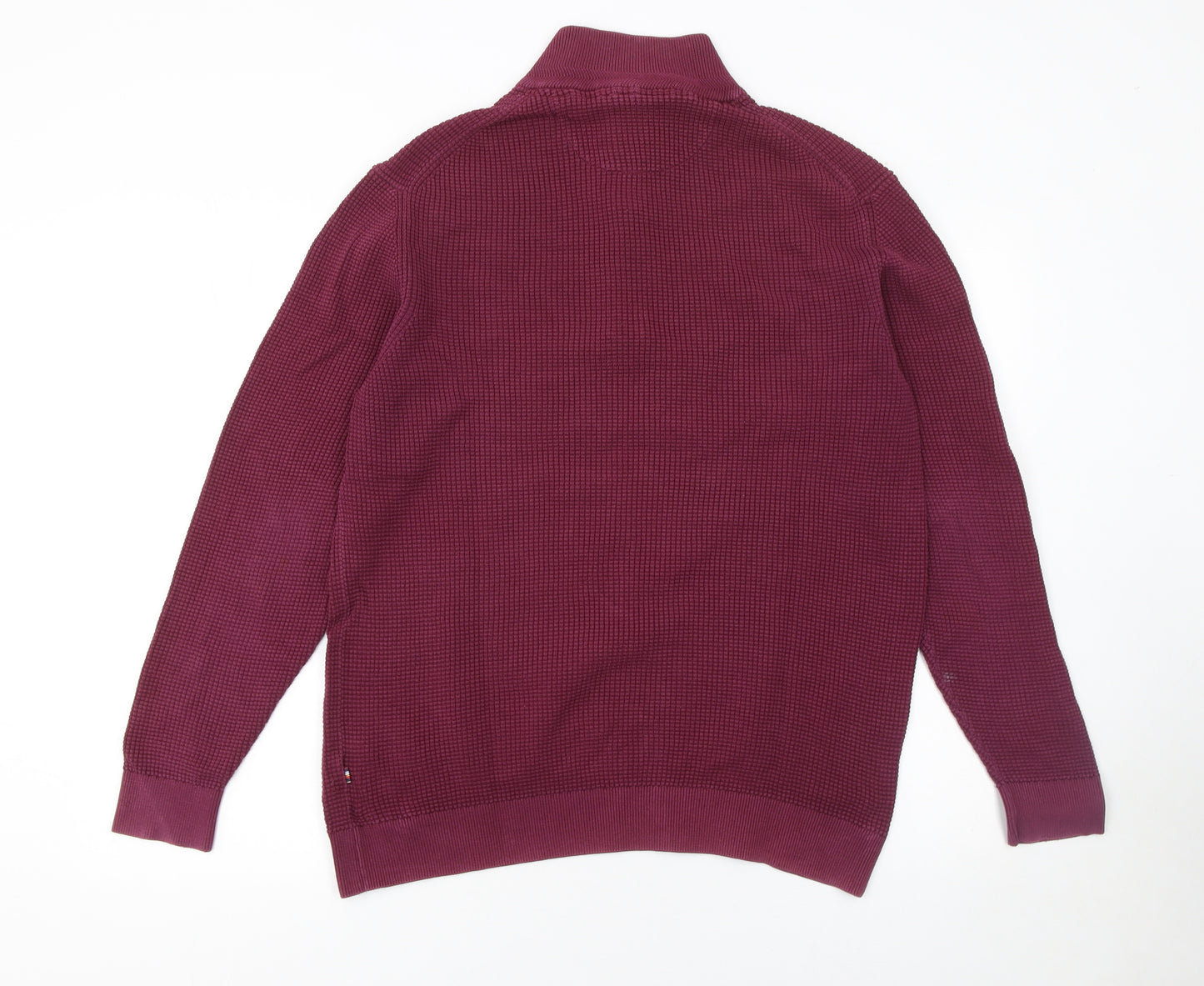 André Jeanswear Men's Red Cotton Waffle Knit 1/4 Zip Jumper Size L