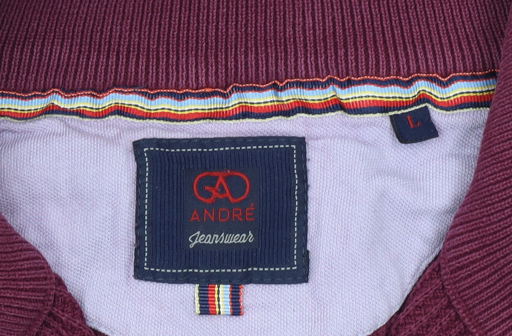 André Jeanswear Men's Red Cotton Waffle Knit 1/4 Zip Jumper Size L