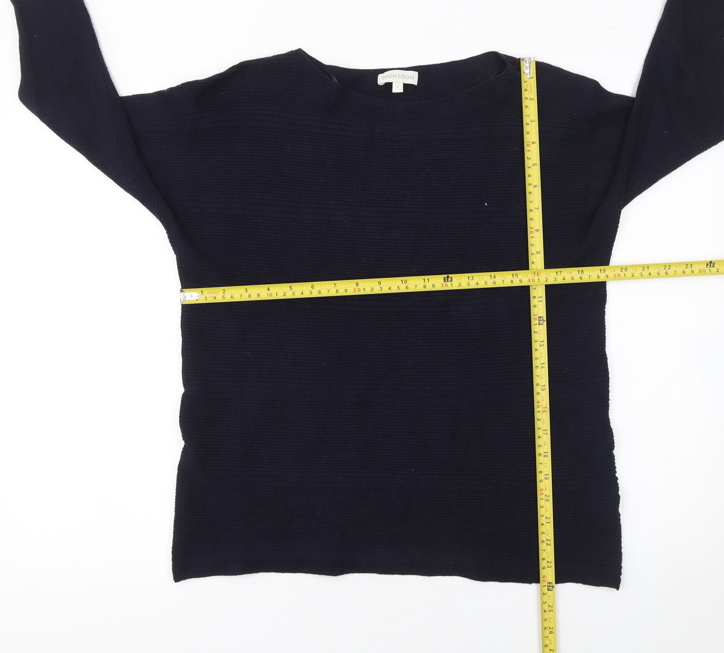 Monsoon Women’s Blue L Knit Boat Neck 3/4 Sleeve Pullover Jumper