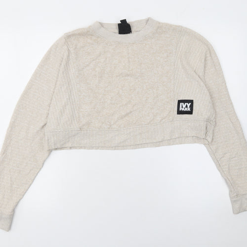Ivy Park Womens Beige Cropped Pullover Sweatshirt Size S