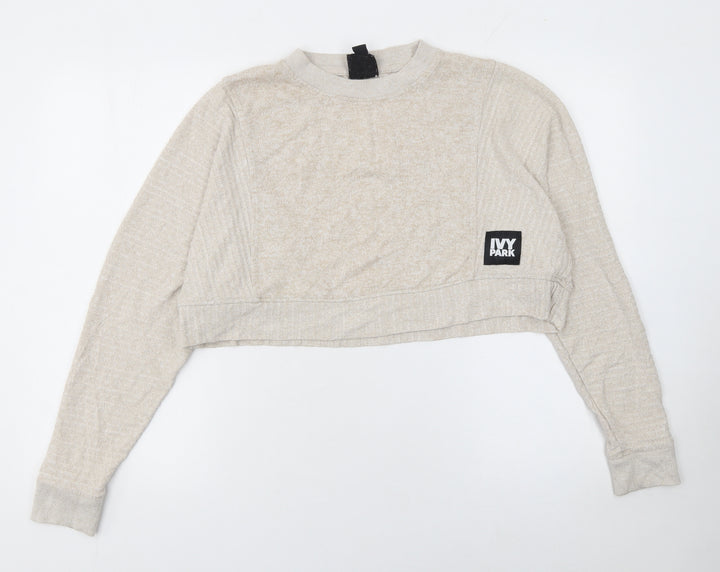 Ivy Park Womens Beige Cropped Pullover Sweatshirt Size S